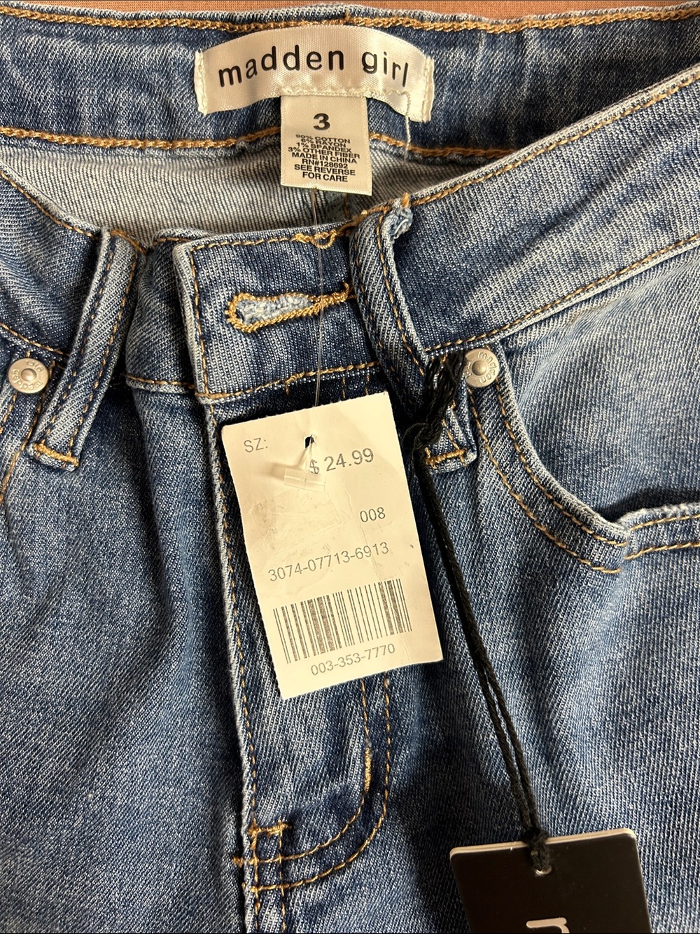 Madden Girl Light Blue Denim Jeans with Contrast Stitching